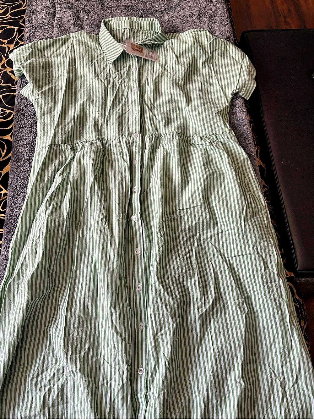 Green & White Striped Maxi Dress Size XL NWT
